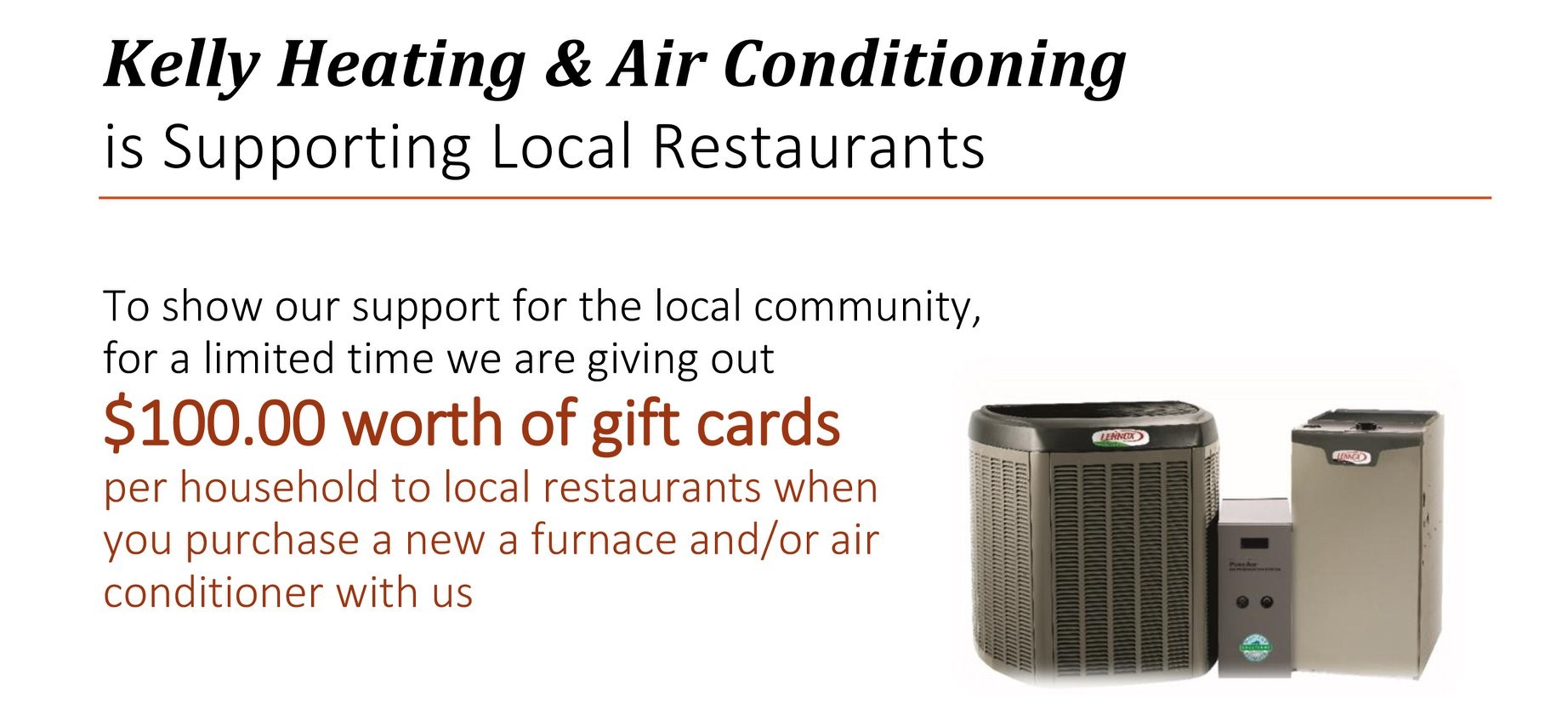 Kelly Heating & Air Conditioning supporting local restaurants